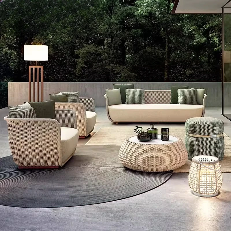 Outdoor sofa courtyard villa rattan furniture open-air outdoor garden waterproof sofa chair combination