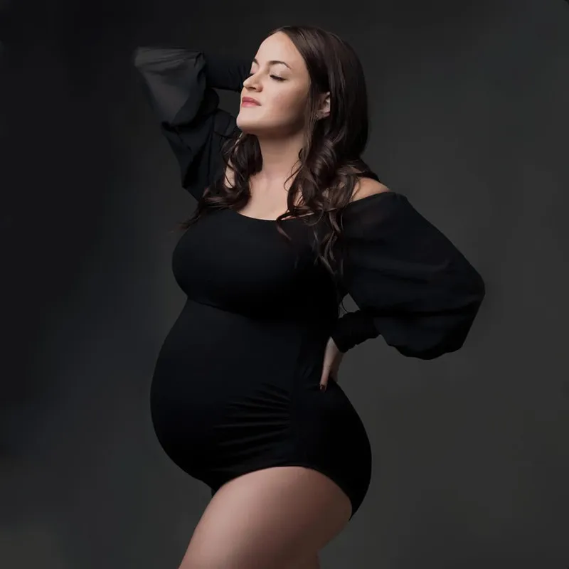 Sexy Black Maternity Bodysuit Stretchy Photography Short Pregnancy Women Dress Photo Shoot Jumpsuits