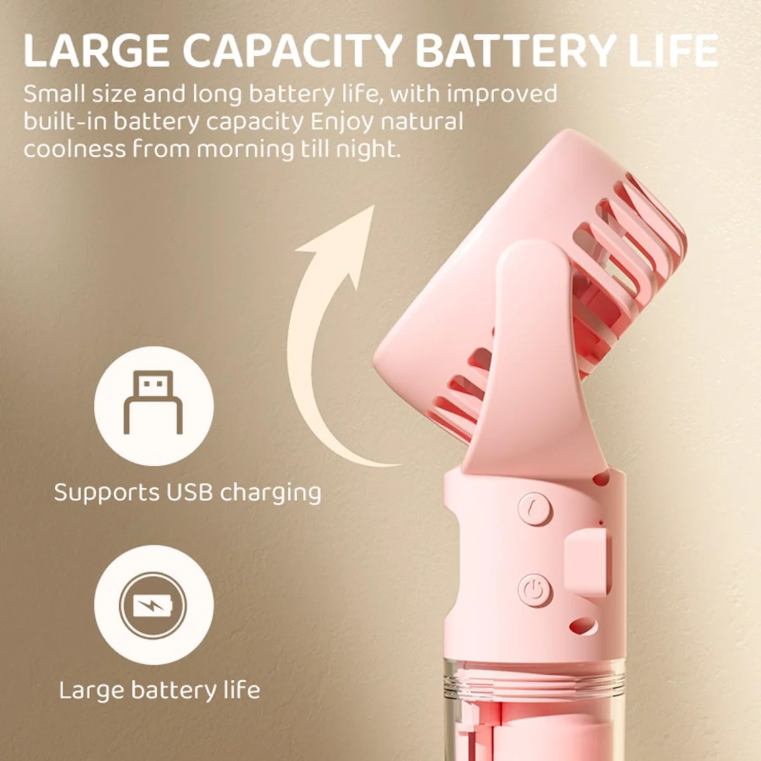 مروحة محمولة، مروحة تبريد مياه رذاذ مكتبية صغيرة مع حبل، قابلة لإعادة الشحن عبر USB أو تعمل بالبطارية صغيرة هادئة للمكياج،