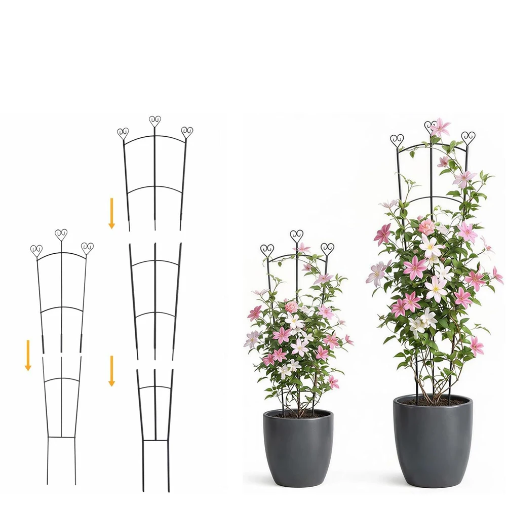 3pcs Plant Trellis Black Iron Heart Design For Climbing Support Frame for Vines Trailing Plants Indoor Outdoor Modular Assembly