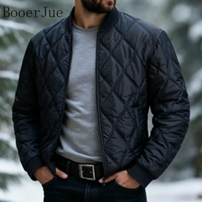 US Size Quilted Jacket Man Warm Winter Puffer Jacket Parka Casual Fashion Outwear Cotton Padded Coats Stand Colar Men's Clothing