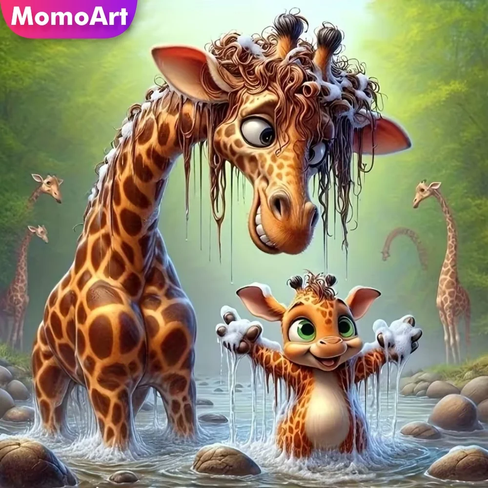 Momoart 5D DIY Diamant-Mosaik Giraffe Tierbild Strass Diamantmalerei Cartoon Bastelset Stickerei Heimdekoration