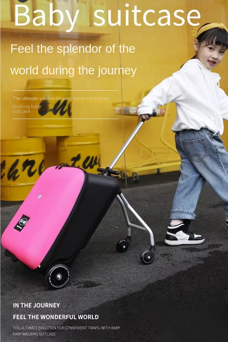 Kids Suitcase Fashion Upgraded Version Baby Sitting on Trolley Tavel Bag Suitcase Carry on Rolling Luggage 20 Inch for Kids