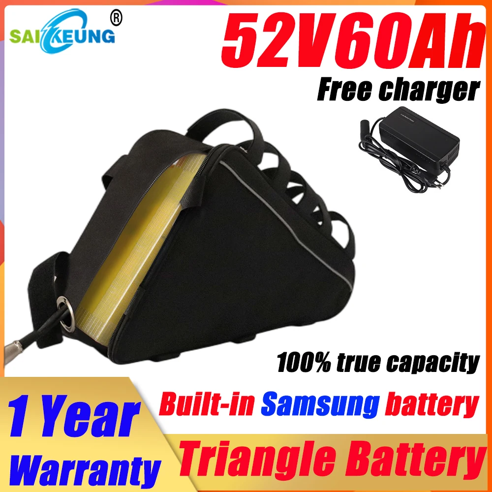 

Triangle battery 52V 60V 72v 48V 36V 20ah 24ah 30ah 35ah 40ah, large capacity 1000W 2000W 3000W 50Ah 60ah, with 5A charger