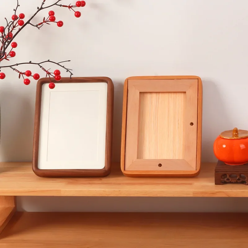 5-12in A4 A3 Solid Wood Black Walnut Frame Mortise and Tenon Round Corner Picture Frame Couple Photo Display Stand Home Decor