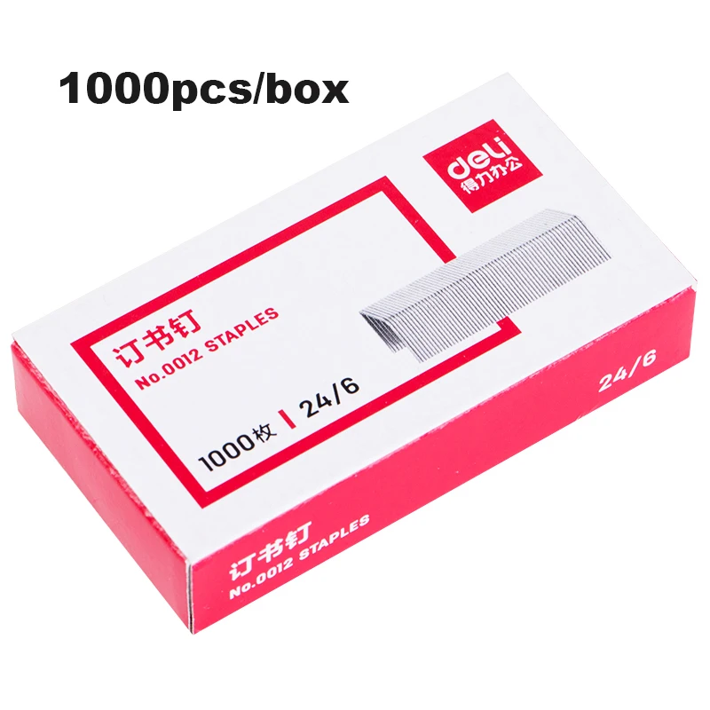 Deli 1000pcs/box Standard Staples 24/6 Silver Metal Staples for Office School Home Stapler Refills