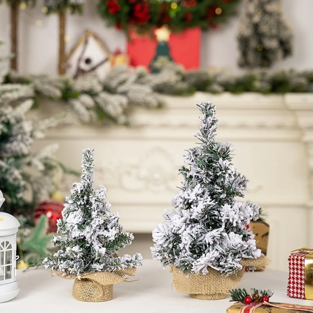 20/30cm Flocked Christmas Small Tree Plastic Lifelike Christmas Ornaments Party Christmas Decorations Artificial Xmas Pine Tree