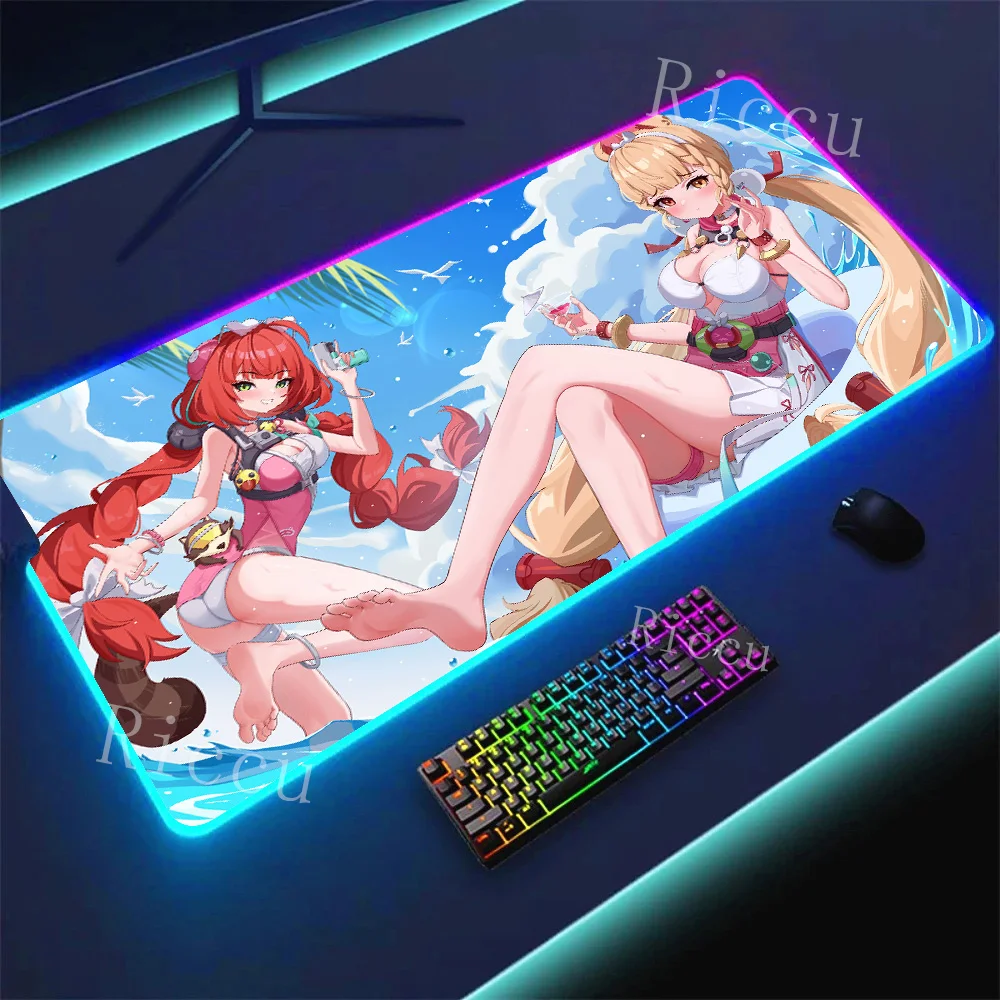 RGB PC peripherals MousePad LED Alice Anime Girls Sexy Large Keyboard Mouse Pad Non-slip Rubber Zenless Zone Zero Game Mouse Pad