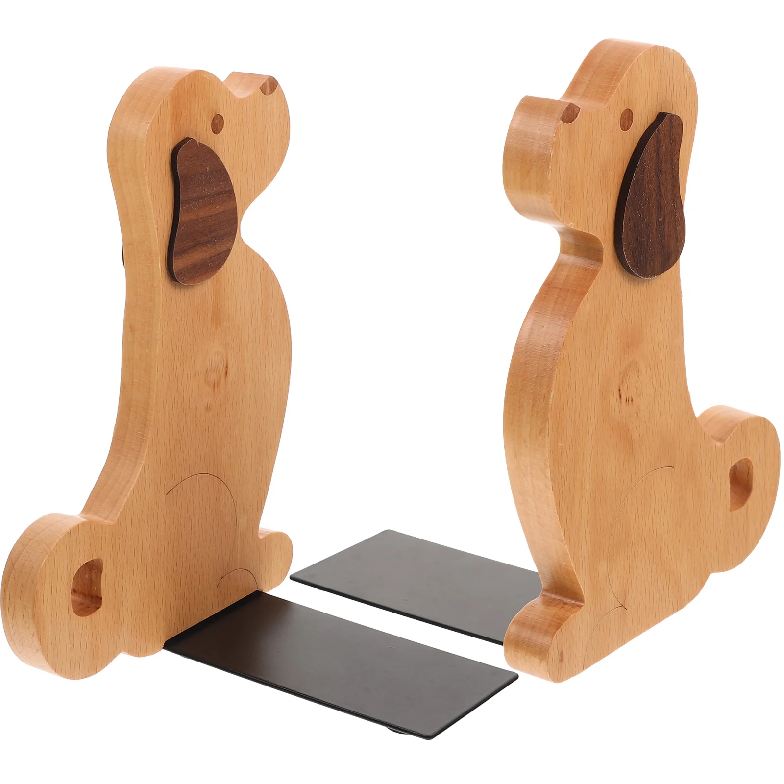 

2pcs Bookshelf Wooden Baffle Documents Decorative Metal Wooden Stand Office Puppy Design Book Ends Stand Holder Shelf Bookrack