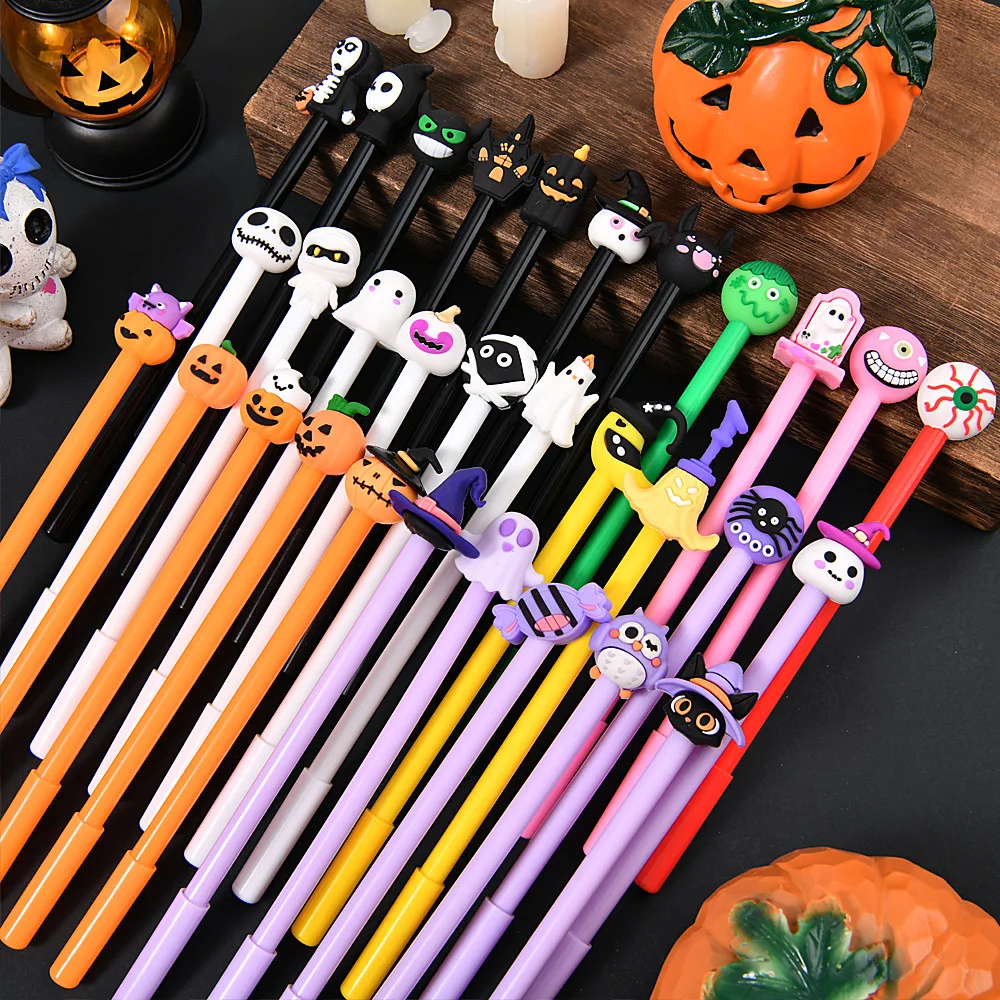 12 lindos bolígrafos neutros de dibujos animados para Halloween, con un solo cuerpo de bolígrafo/forma fantasma de murciélago de calabaza, adecuados para escuelas, oficinas y estudios