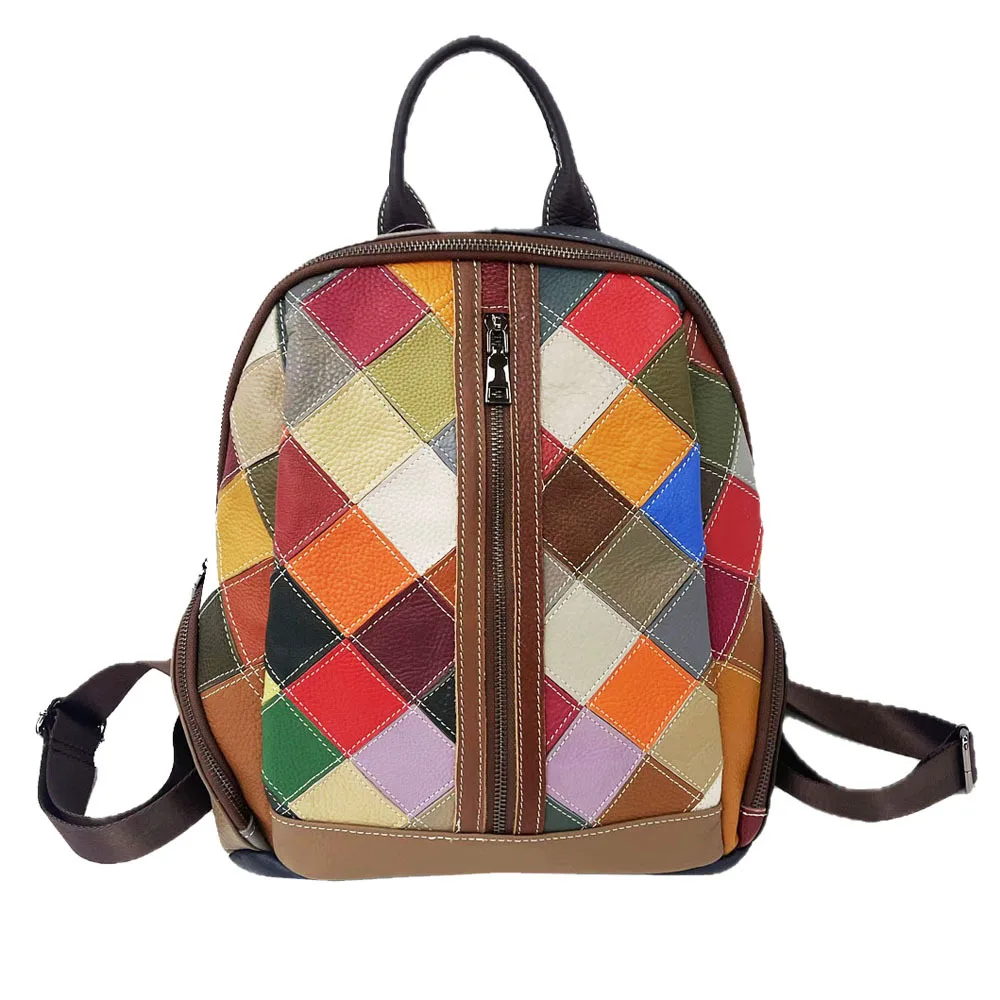 

Vintage Women's Bag Color Square Splicing Backpack Women's Bag Fashion Travel Backpack Women Backpack