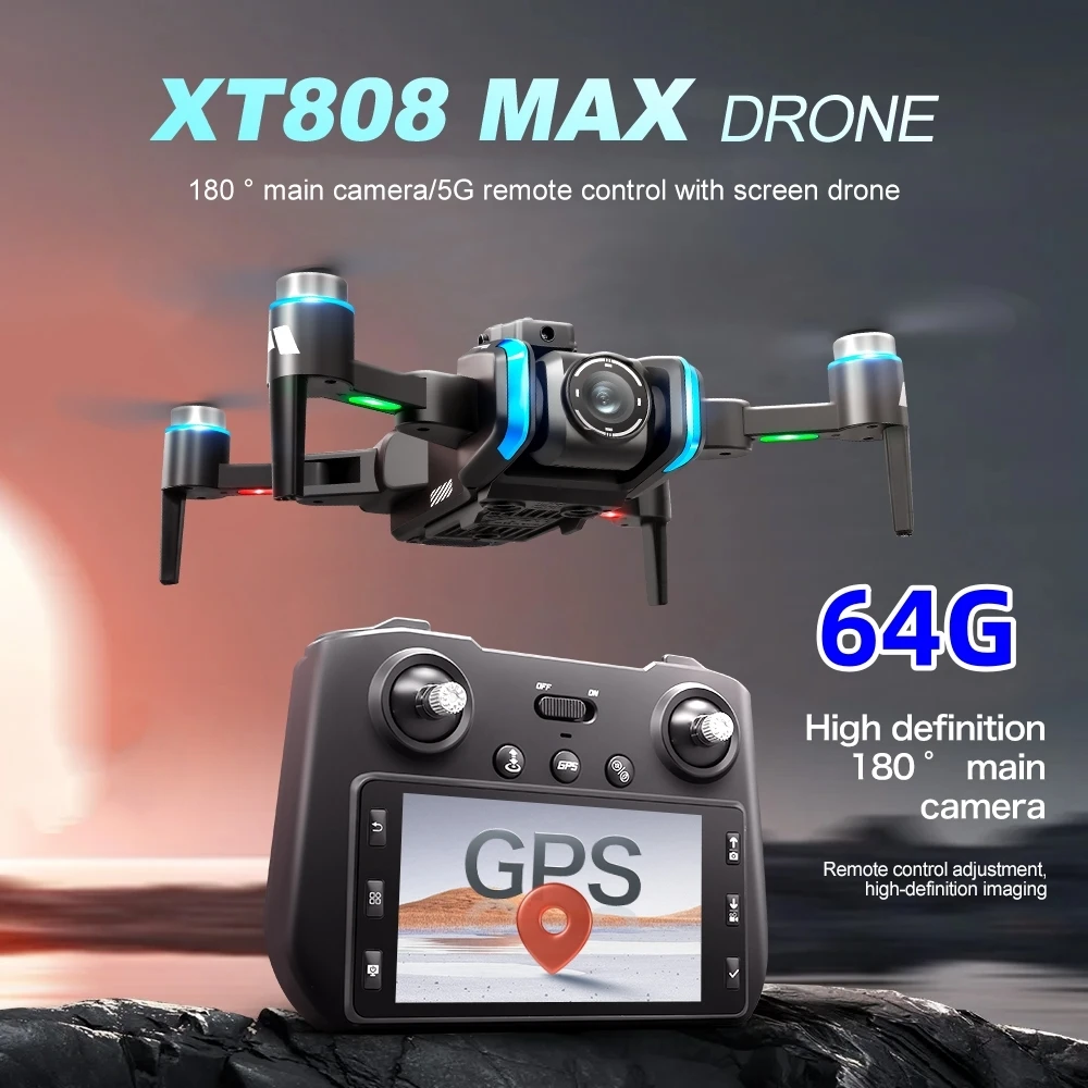 XT808 GPS 64G 브러시리스 드론, 스크린 제어 Profissional HD 듀얼 카메라 장애물 회피 Foldable Quadcopter Dron Toy