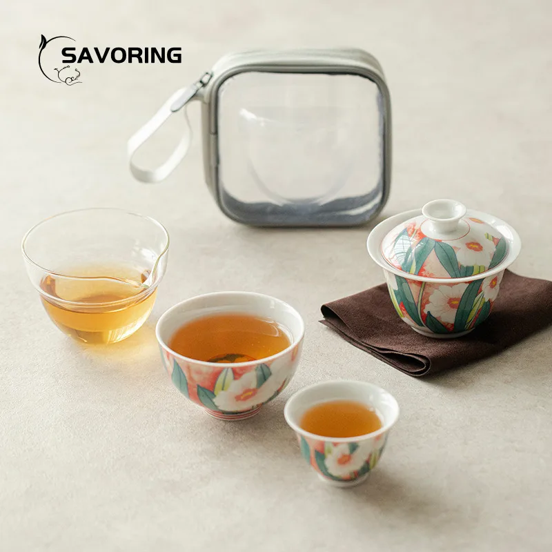 Narcissus Travel Tea Set Outdoor Portable Ceramic Tea Service Teacup Set Mate Porcelain Cups Ceremony Maker Tool Chinese Cup Pot