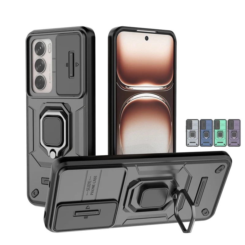 

Lens Protect Sliding window Cover OPPO Reno 12 Pro Case Reno 12 Pro Cover Armor Shockproof Silicone Ring Stand Reno 12 Pro Case