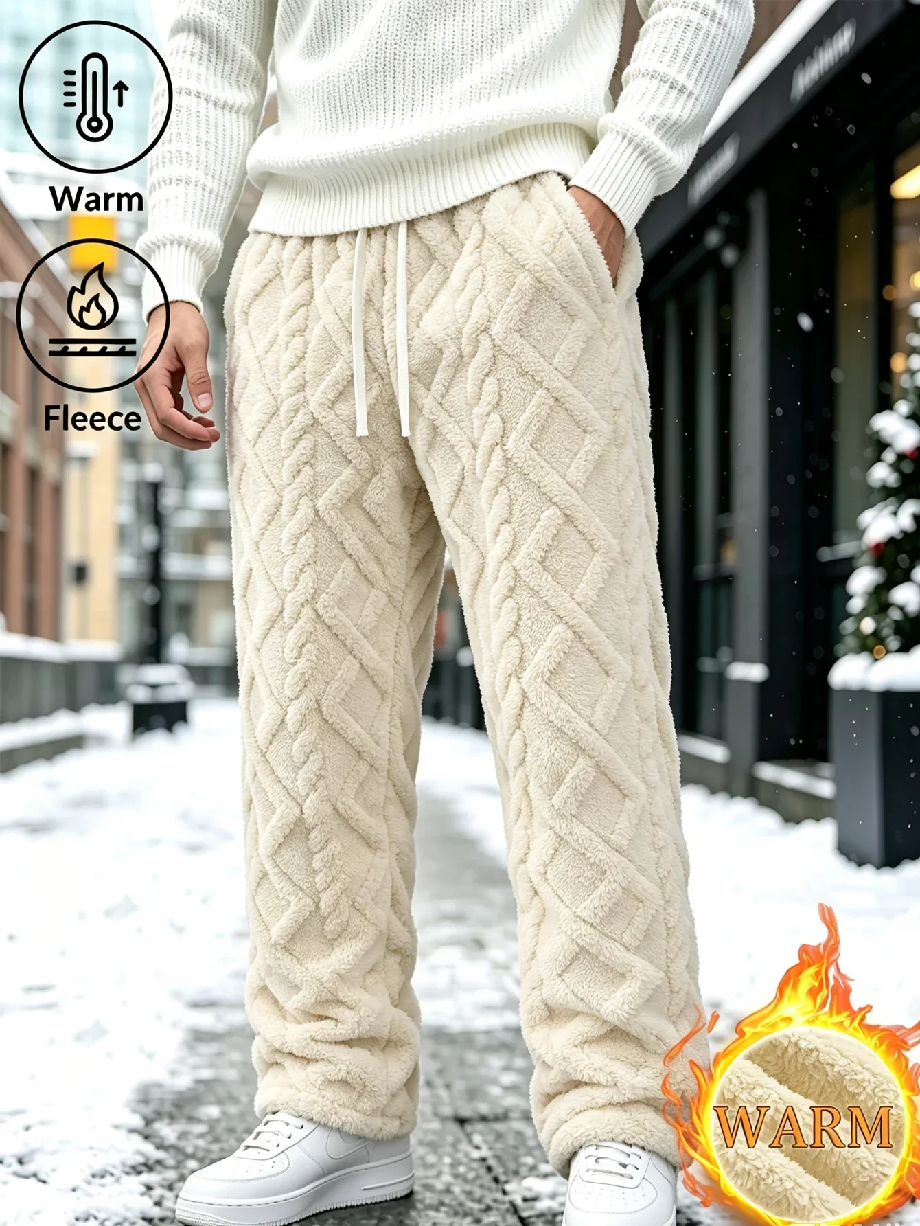Men's Fleece-Lined Long Pants Thick Warm Soft Skin-Friendly Suitable for Home Leisure Outdoor Sweatpants Autumn Winter Trousers