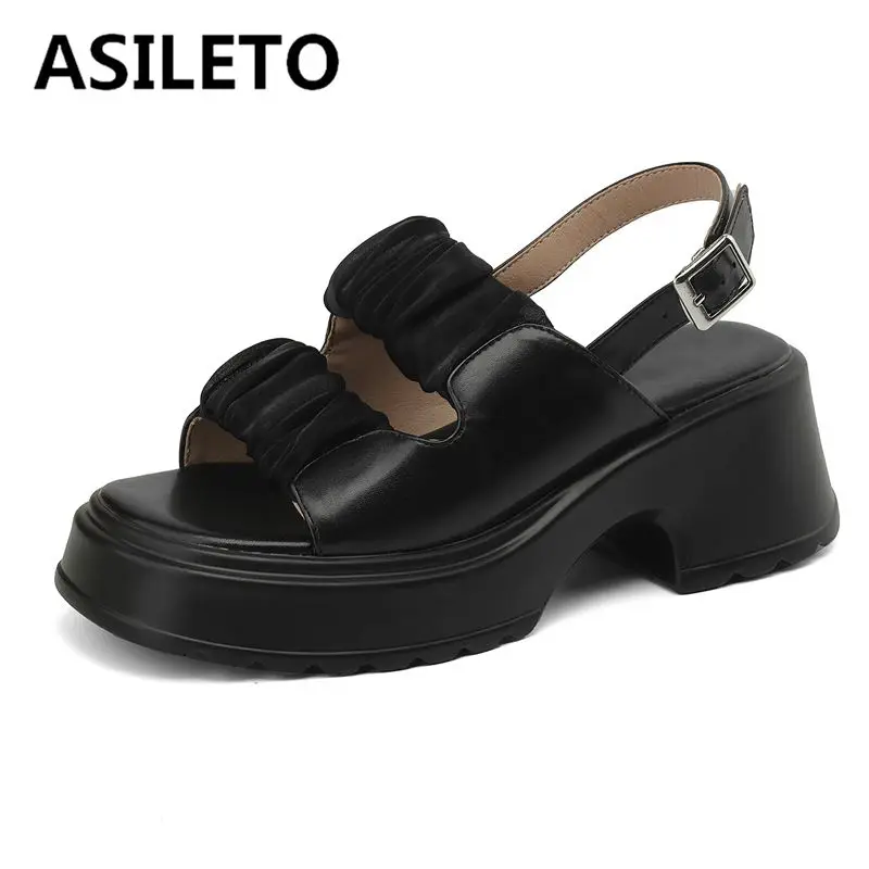 

ASILETO Design Female Sandals Thick Heel Platform Back Strap 33 Big Size 41 42 43 Soft Fashion Daily Shoes Spring Purple Color