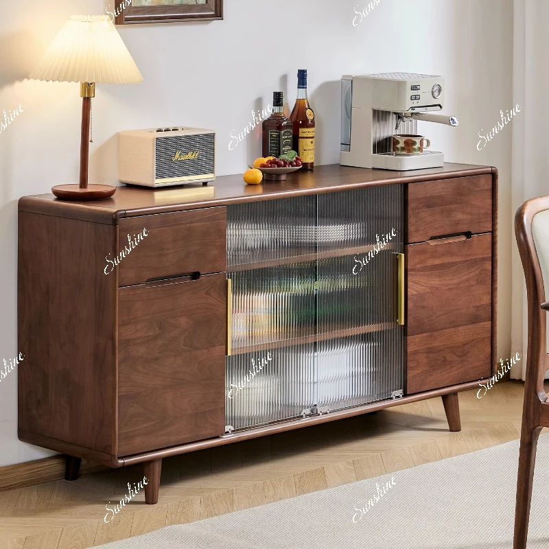 

Nordic wall black walnut dining side storage cabinet solid wood coffee cabinet