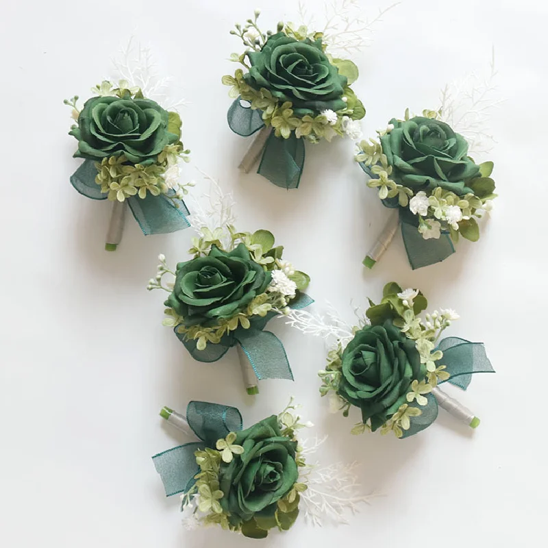 2436Wedding flower bouquet artificial flower business celebration opening guest corsage boutonniere handed flower Green