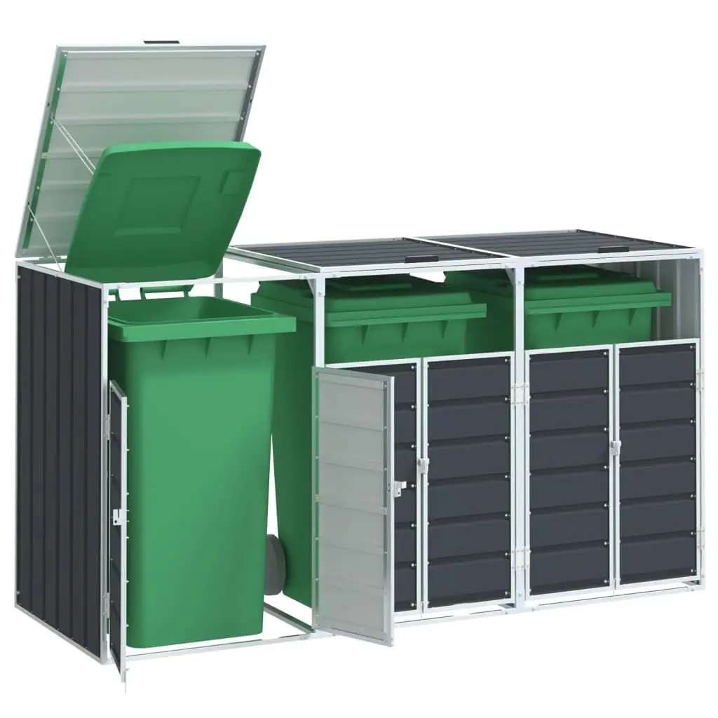 Triple Bin Storage Shed Outdoor Garbage Enclosure with Lid Chains Weather Resistant Steel Cover 3 Bins 85x31.9x45.3, Customized