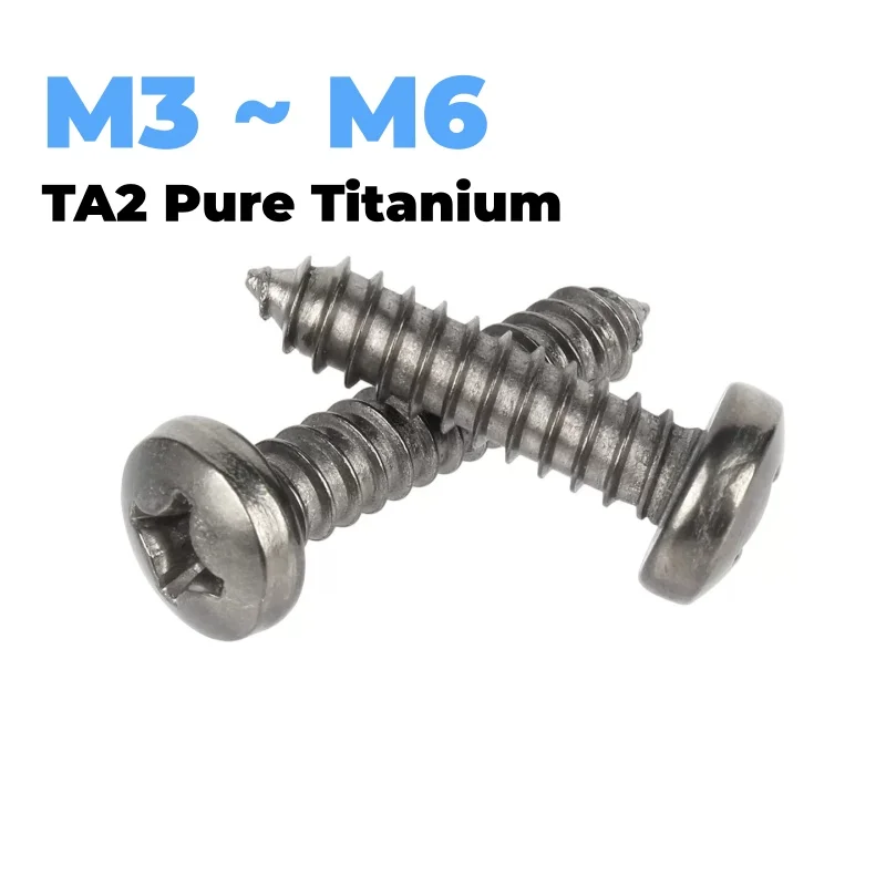 M3 ~ M6 TA2 Pure Titanium Cross Phillips Pan Round Head Self Tapping Screws Mushroom Head Wood Screw Length 6~30 mm