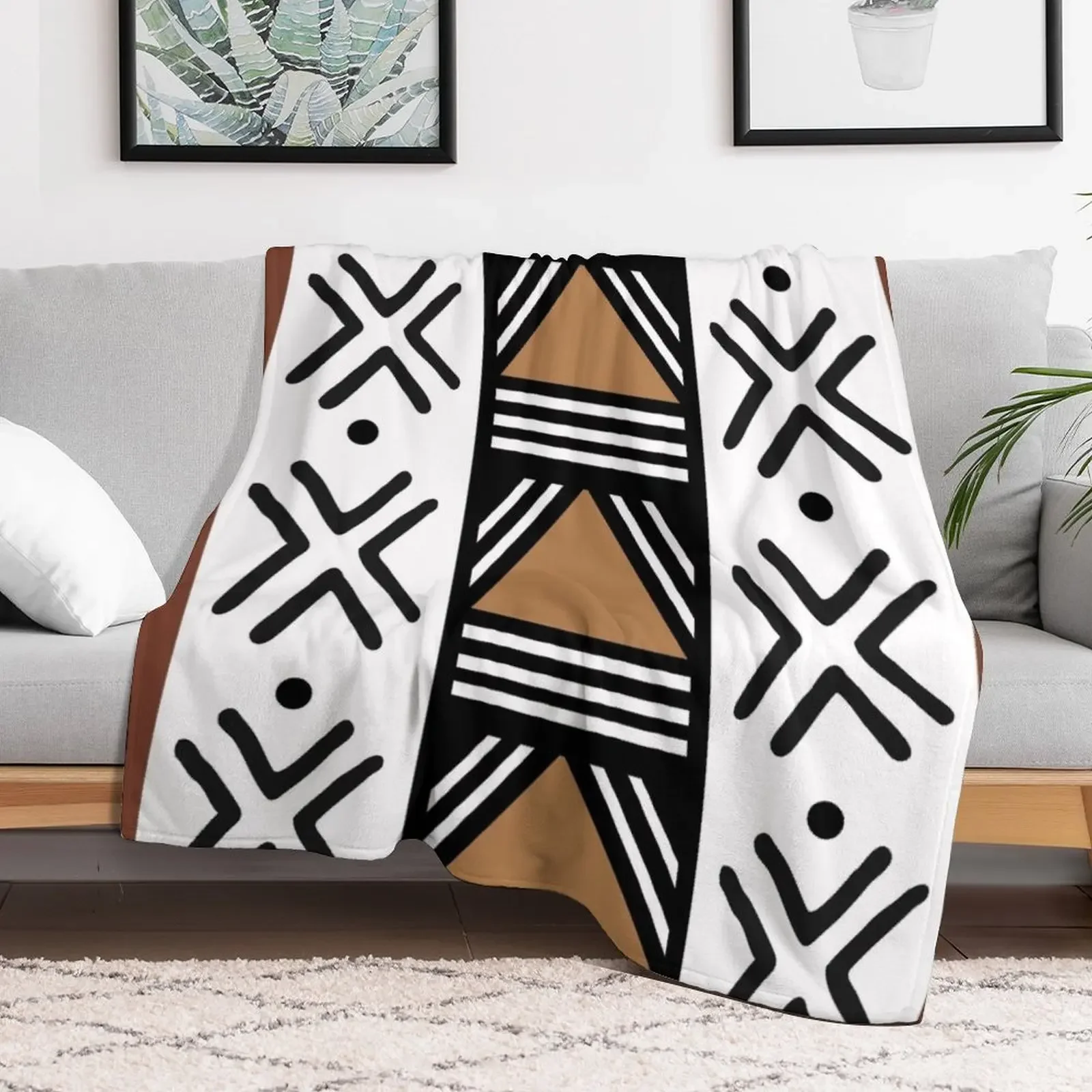 African Tribal Bogolan Pattern Throw Blanket For Decorative Sofa funny gift Blankets