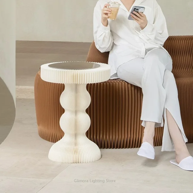 Light Luxury Movable Paper Side Table for Sofa & Bedside, Minimalist Corner Coffee Table & Storage Rack