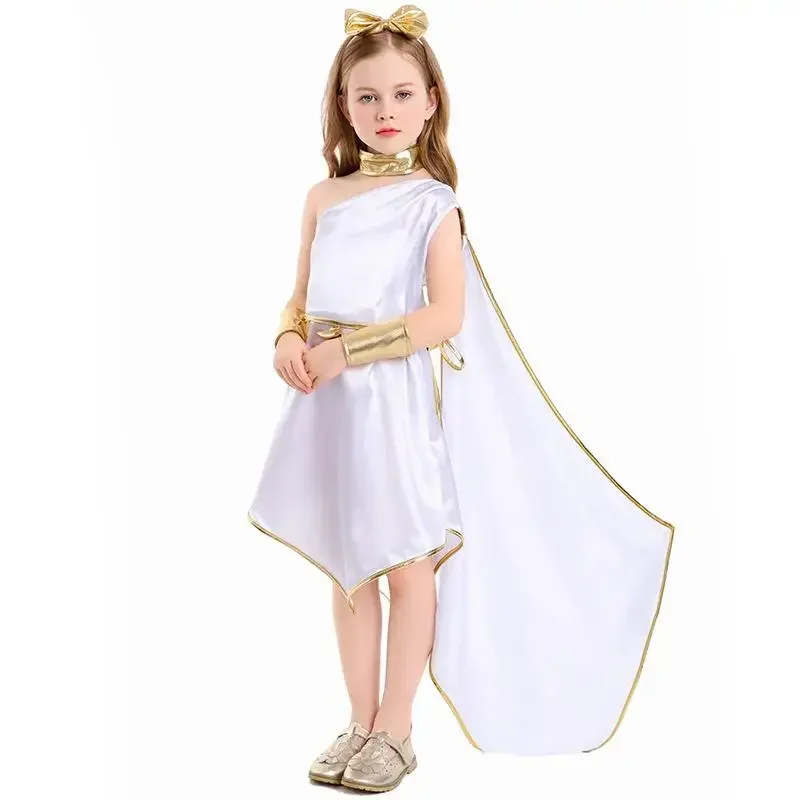 

Halloween Greek Goddess Sexy White Dress Kids Cosplay Costumes Irregular Dresses Cute Girl Stage Performance Party Outfits