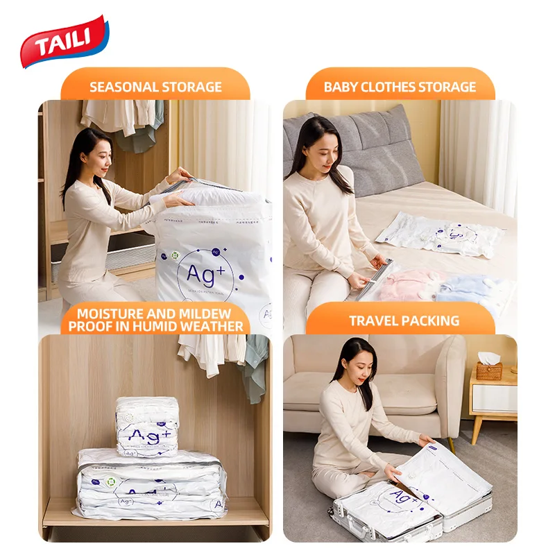 TAILI 1pcs Vacuum Bags No Need Pump Large Plastic Storage Bag Storing Clothes Blanket Compression Bag Travel Accessories