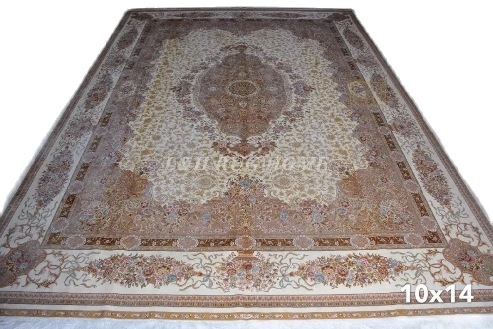 Free shipping 10'X14' 230 Line Handmade Silk Oriental Persian Rug hand Knotted silk carpet for home decoration