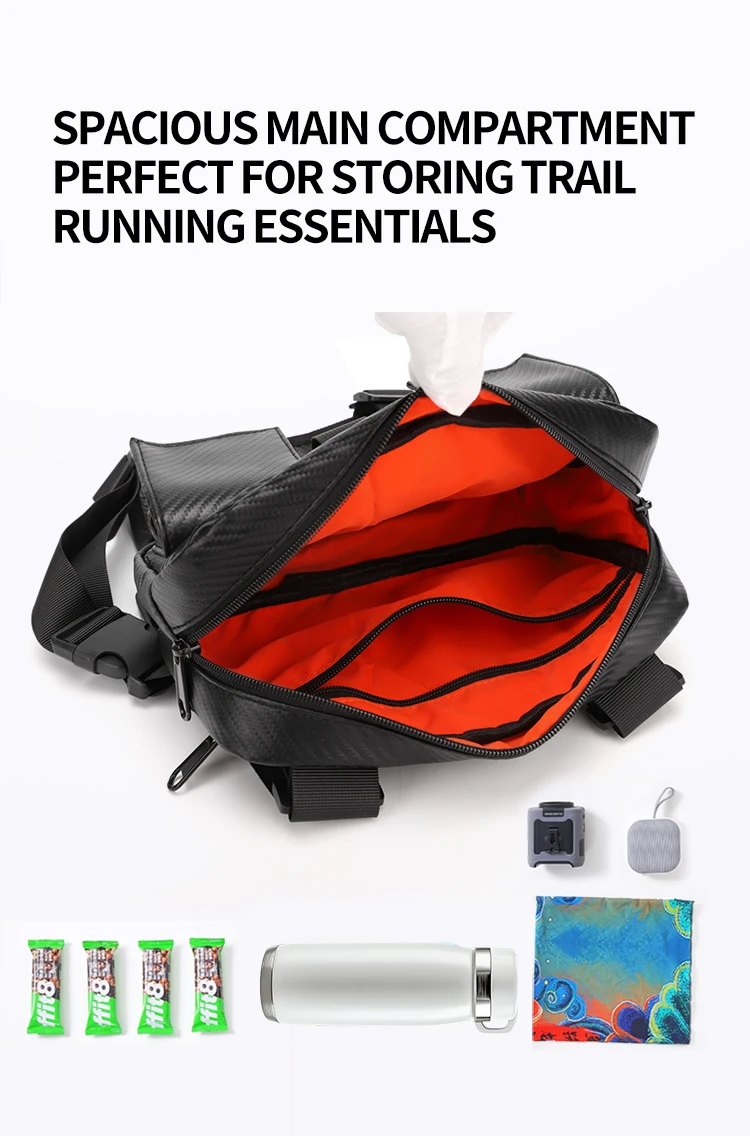 Men Tactical Chest Vest Bag Carbon Fiber Texture Multi‑Pocket Front Chest Pack Adjustable Straps for Daily Commute Outdoor Trave