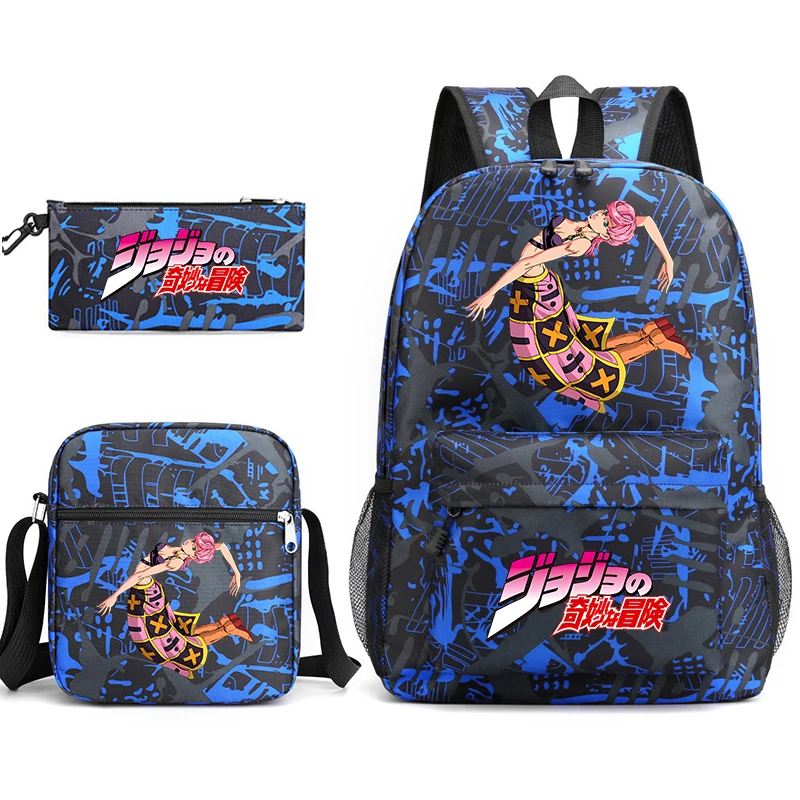 Jojo Bizarre Adventure anime borsa da scuola per studenti set zaino per giovani borsa a tracolla astuccio per matite set da 3 pezzi regalo per il ritorno a scuola dei bambini