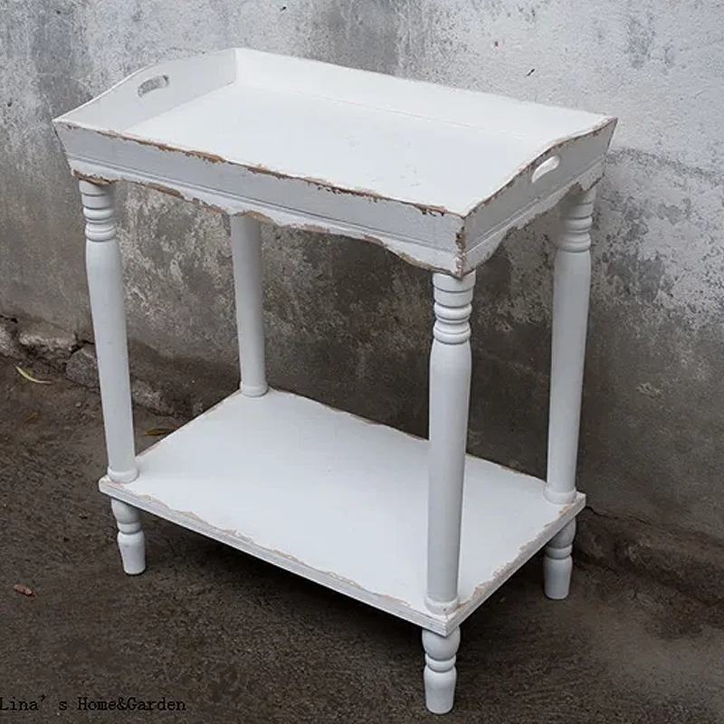 

Knock down handmade shabby white wood tray table