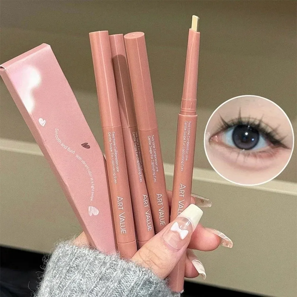 2 Color-Blocking Sleeping Silkworms Stick Pink Brown 2-in-1 Highlighter Pen Natural Ultra-Thin Eyeshadow Stick