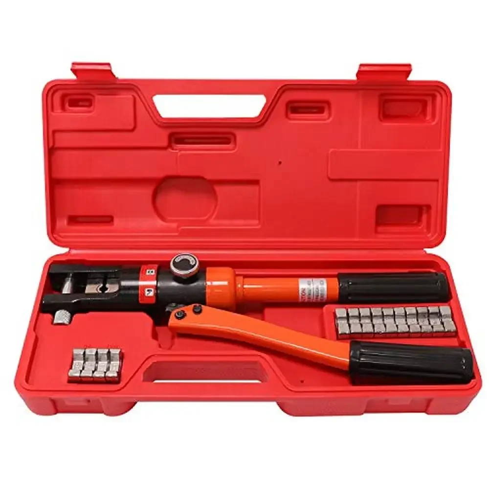 Battery Lug Terminal Cable Crimping Tool Hydraulic Wire Crimper 12 Ton 8 Dies Hardened Steel Chrome Finish Compact Case Safe