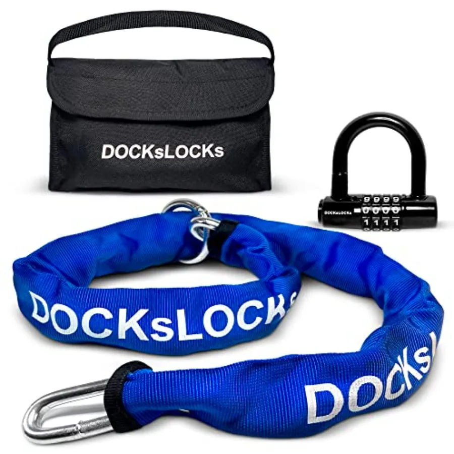 

Security chain lock set for outdoor use: 8mm hardened carbon steel, black, weatherproof and heavy duty with cinch style and com