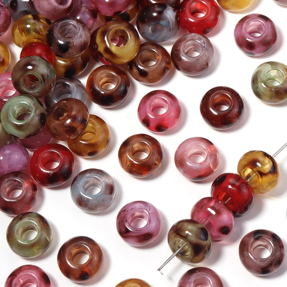 20/40pcs 14x8mm Colored Transparent Leopard Print Large Hole Abacus Beads Spacer Acrylic Beads For DIY Keychain Jewelry Making