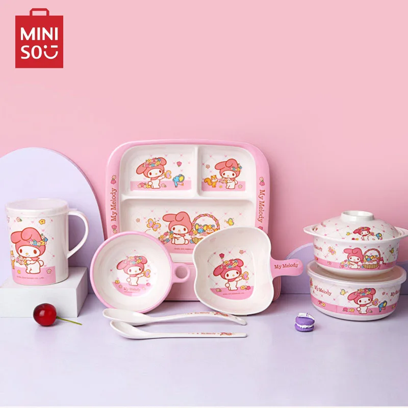 

Sanrio Anime Melody Dining plate Bowl utensils Water cup Kid Cartoon Kawaii Tableware Kid Complementary food Household Tableware