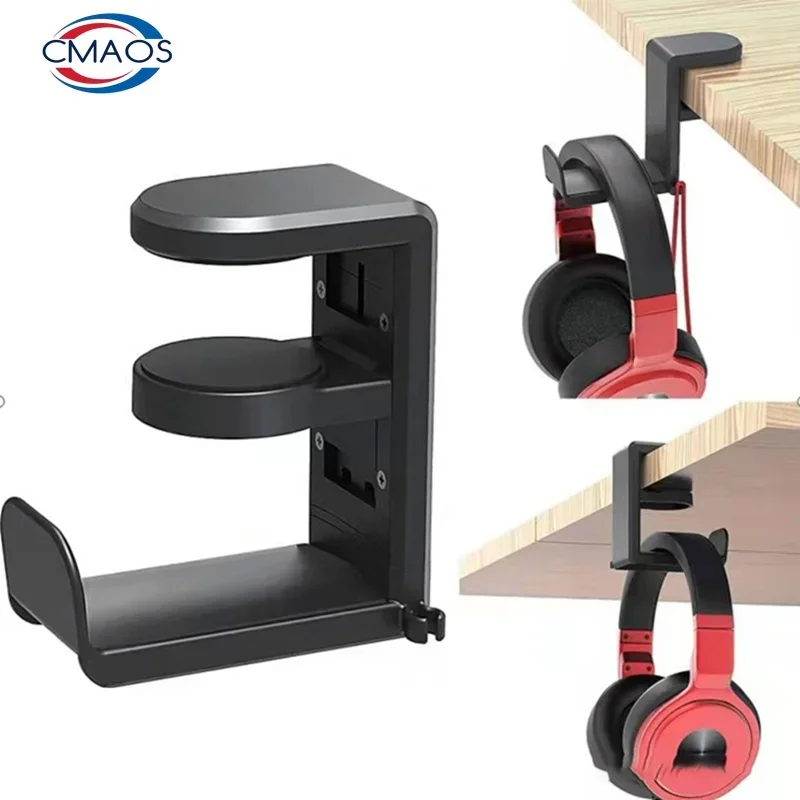 No Punch Table Clip Hook Headphone Holder 360 Degree Rotating Headphone Hanger Multifunctional Desk Storage Hook Rotatable Hook