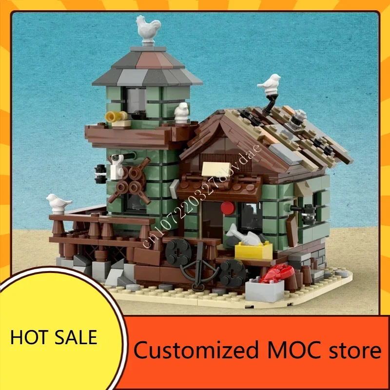658PCS Micro Fishing Store  MOC streetview Puzzles CityArchitecture Creative DIYAssembly Birthday Toy Christmas Gift for Kid Age