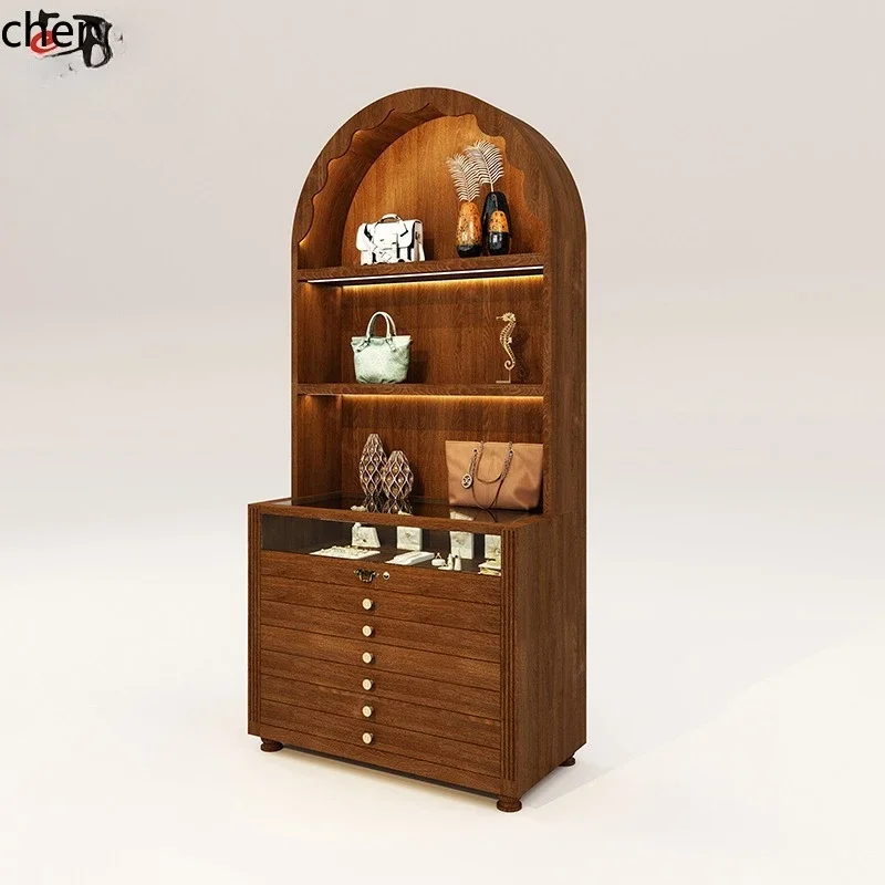 HYS Vintage Glass Display Cabinet Jewelry Display Rack Shoe Bag Display