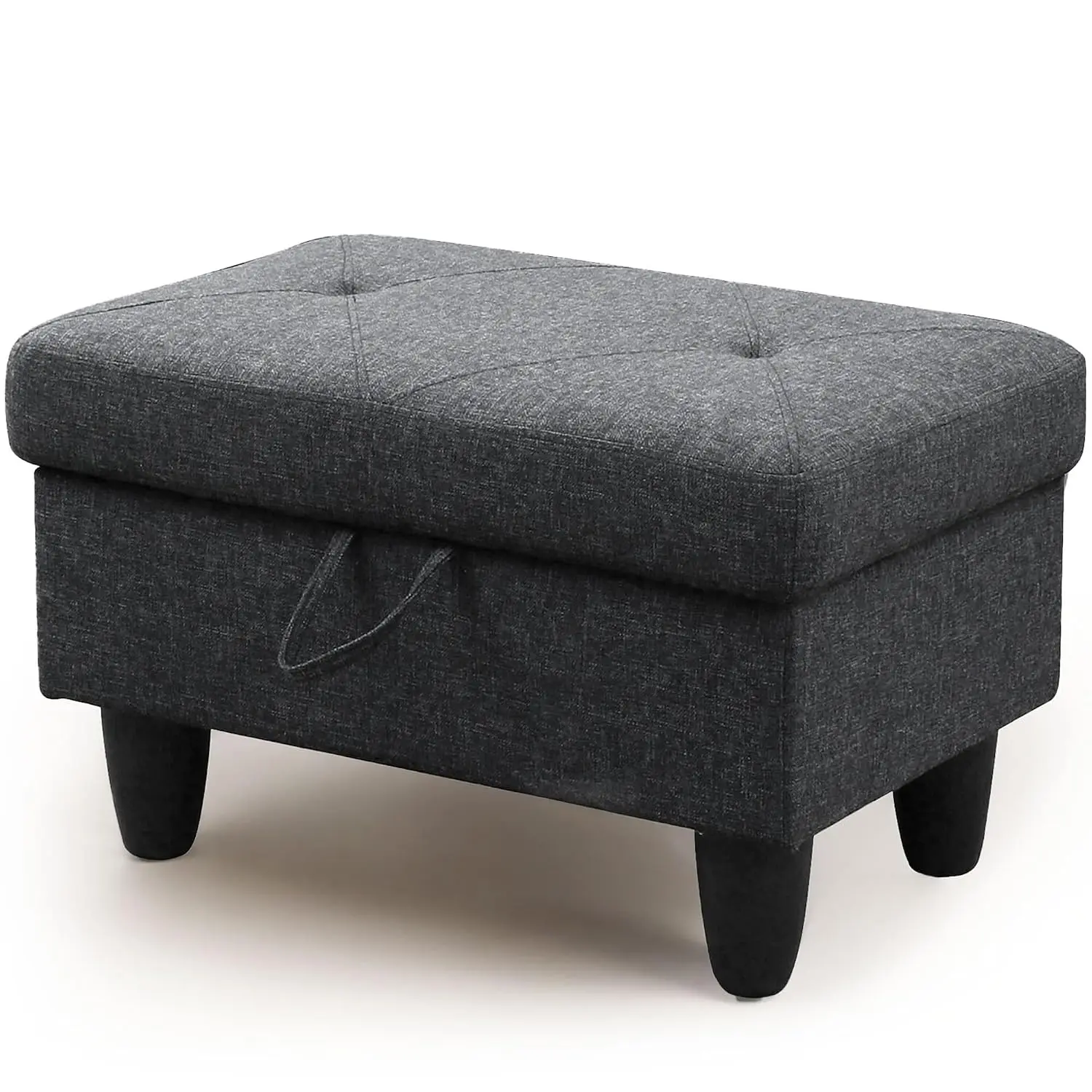 Rectangular Storage Ottoman Bench, Flannel Footrest with Lid for Living Room Bedroom Entryway, Black Gray, 28.5