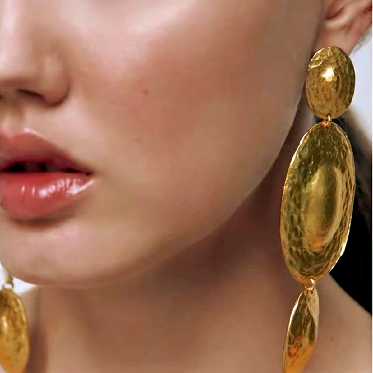 Multilayer Oval Long Gold Color Dangle Drop Earrings for Woman Vintage Statement Metal Earrings 2024 Trend Jewelry Wholesale