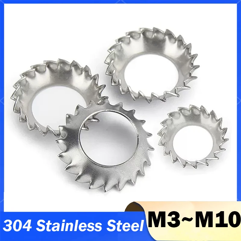 50Pcs 304 Stainless Steel Conical Serrated Lock Washer/External Tooth Funnel Saw-Shaped Washer/Locking Washer M3 M4 M5 M6 M8 M10
