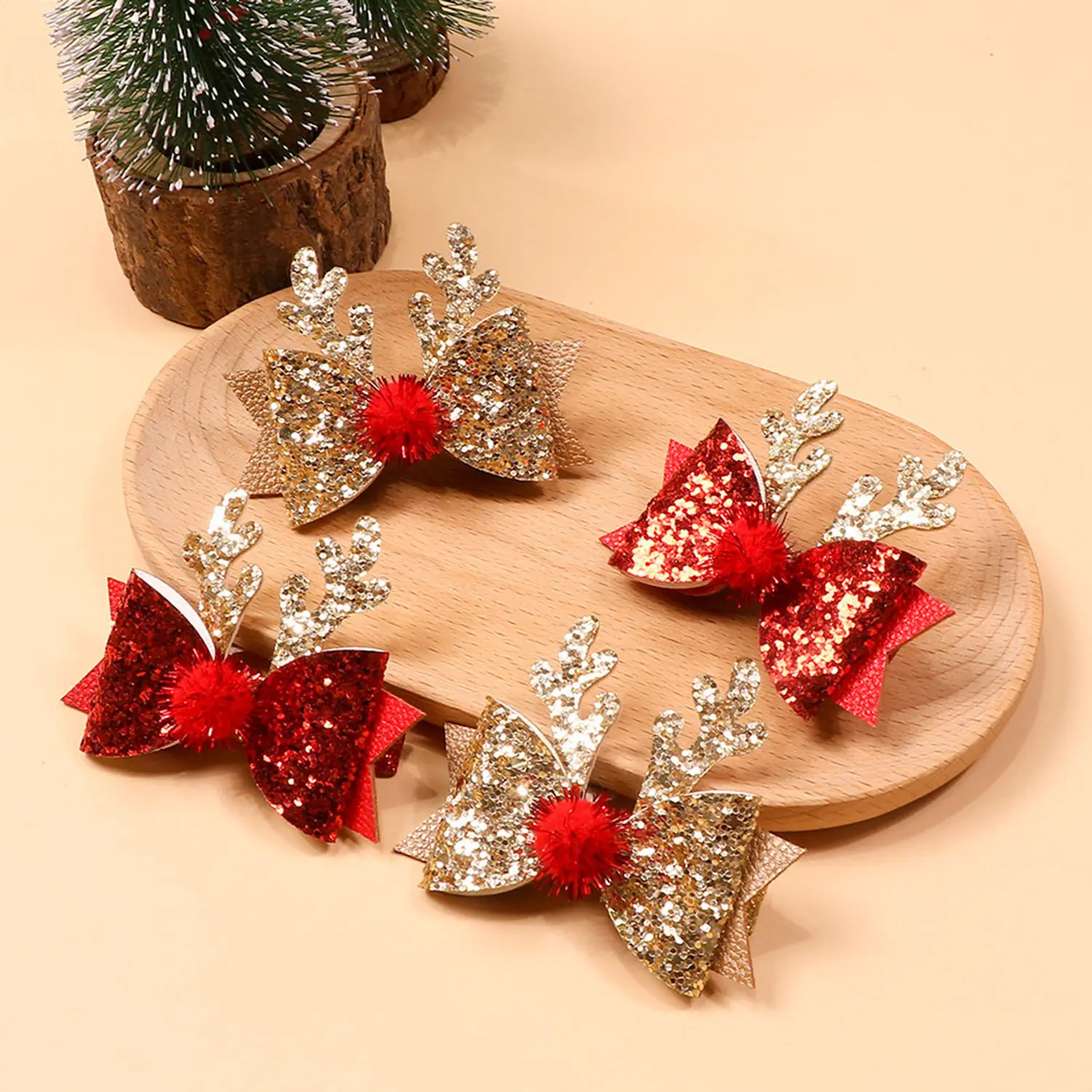 1/2pcs Shiny BB Hair Clips Hairpin Women Girls Cute Double Layered Bow Tie Barrettes Accessories Christmas Hairgrip Headdress