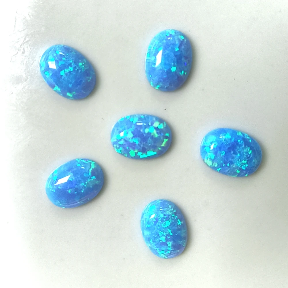 (5Pcs/10Pcs/50Pcs/Lot) 6X8MM OP06 Light Blue Synthetic Opal  Flat Bottom Round Cabochon For Jewelry Casting