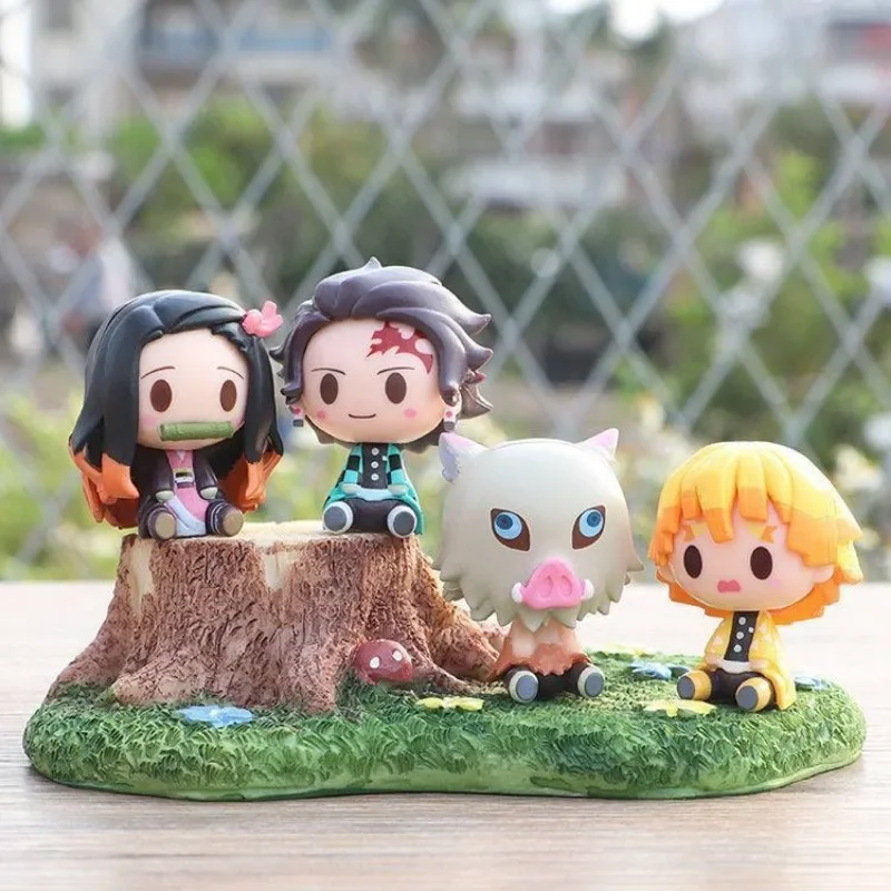 Ghost Blade 4-piece Set Q-version Figurine Cute Cartoon-style Figurine Desktop Decoration Item Car Interior Decoration Item