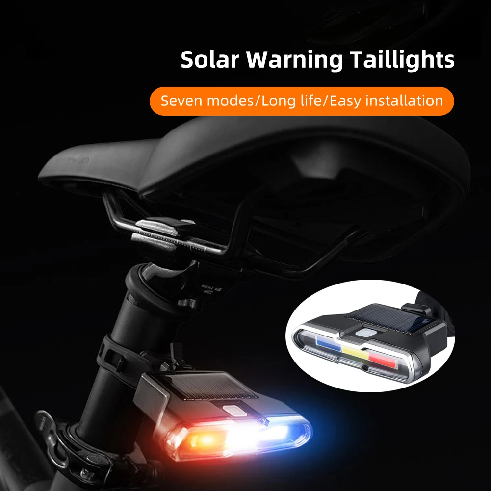 Solar Taillight Rear Light Road Light Ultra-bright Bike Taillight Waterproof Rechargeable 7 Modes Install Ideal for Cyclists