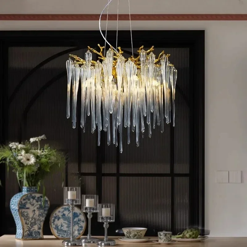 Modern Branch Crystal Chandeliers For Dining Room Living Room Bedroom Luxury Gold Long Crystal Ceiling Hanging Chandelier Lights