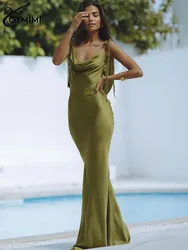 Oymimi-vestido verde ajustado para mujer, prenda elegante con tirantes finos, espalda abierta, informal, recto, hasta el suelo, ropa de calle de verano