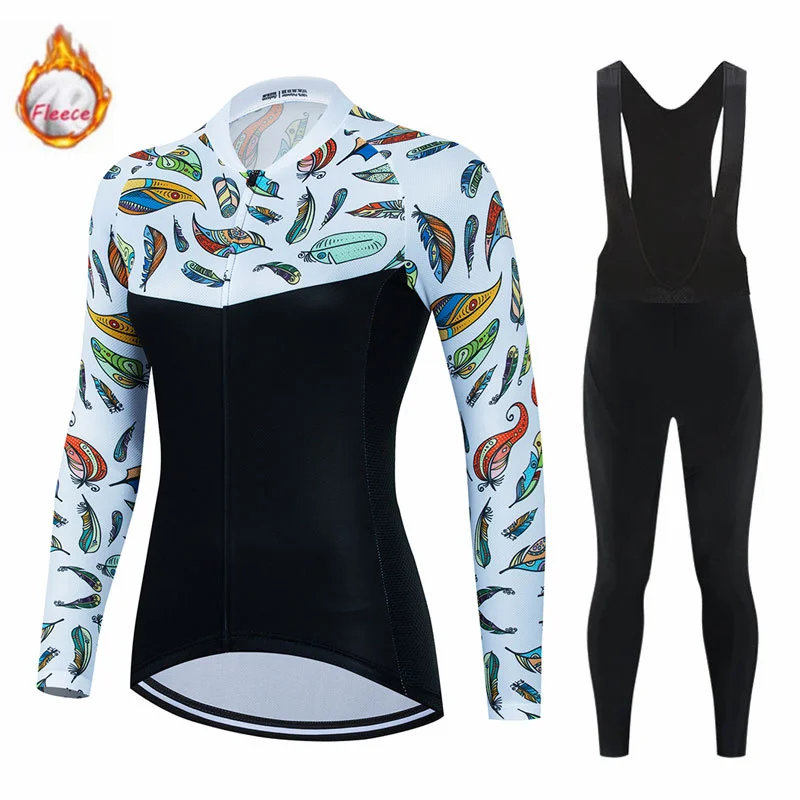 2023 Women Winter Thermal Fleece Winter Cycling Clothing Long Sleeve Jersey Suit Triathlon Outdoor Riding Bike MTB Clothing Set